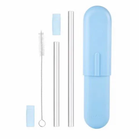 Food grade silicone sleeve glass straw set