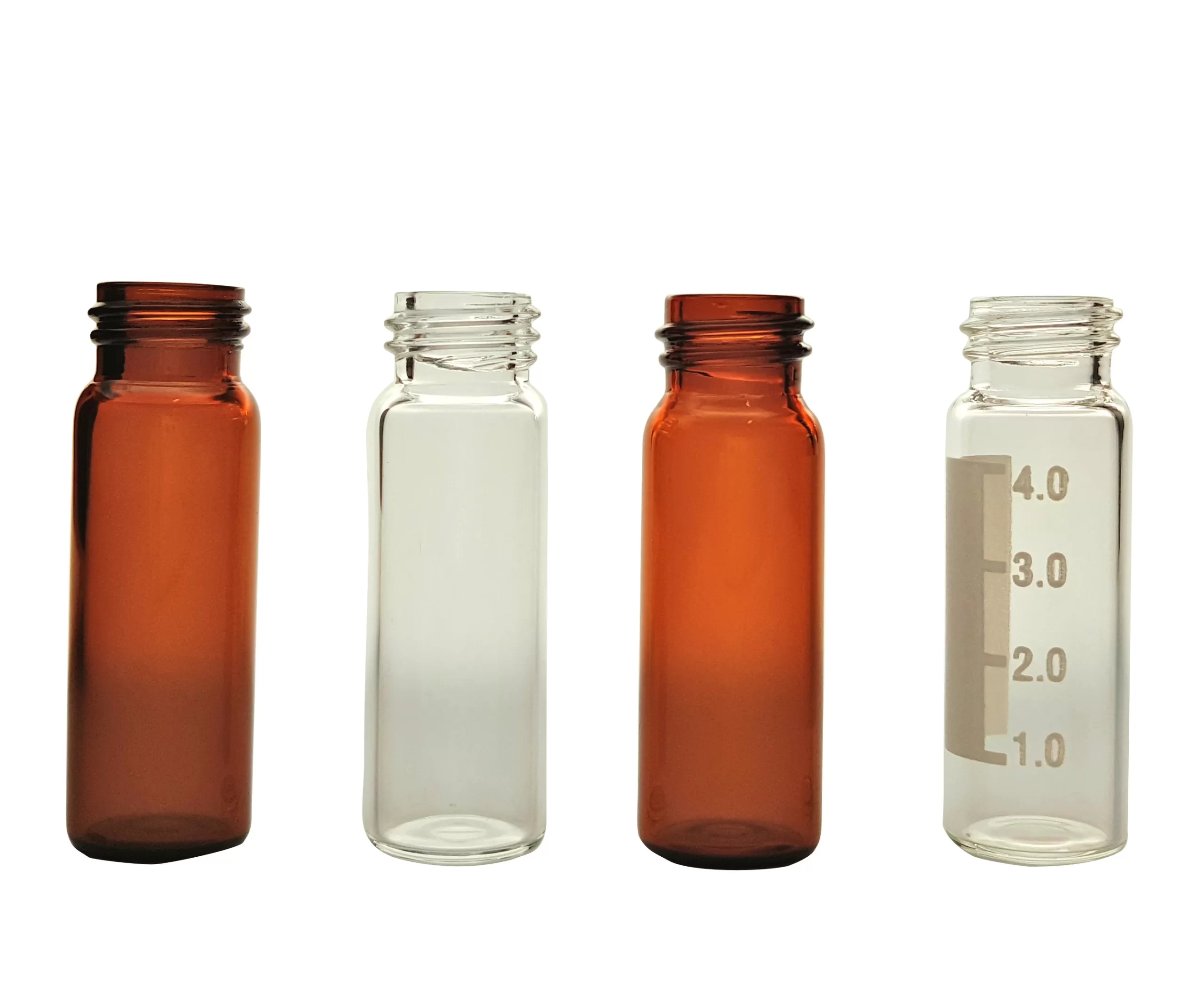 4ml amber/clear C51 glass without print & 4ml amber/clear C51 glass W/marking spot, grad