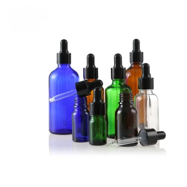 different colors of glass dropper bottles