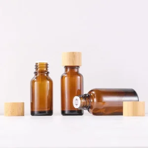 Bamboo-capped Brown Glass Bottle with Oil Filter Inner Stopper