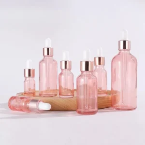 Rose Gold Electroplated Aluminum Ring Pink Glass Dropper Bottle