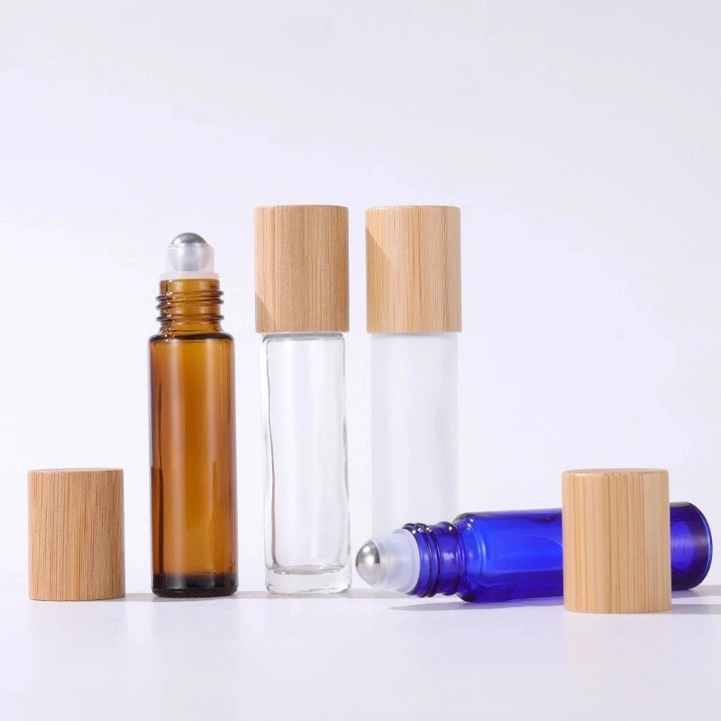 10ml Colored Bamboo and Wood Cap Rollerball Bottle