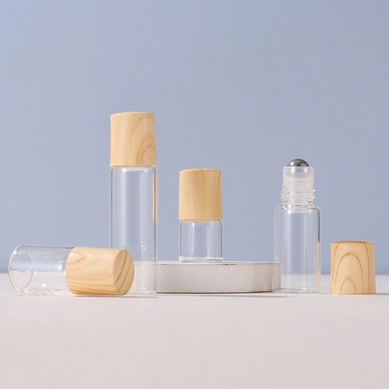 1ml2ml3ml5ml Wood Grain Cap Transparent Rollerball Bottle