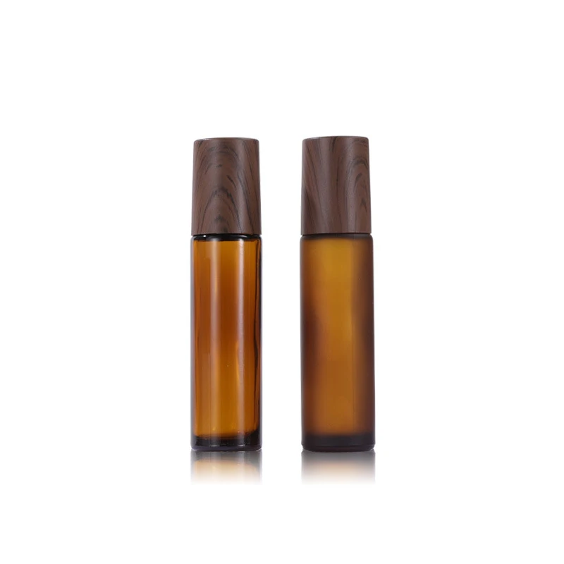 10ml Water Transfer Printed Woodgrain Cap Brown Glass Rollerball Bottle