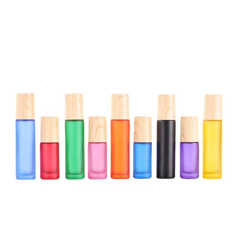 10ml Wood Grain Cap Colored Frosted Rollerball Bottle