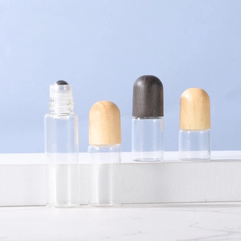 1ml2ml3ml5ml Dome-shaped Wooden Cap Transparent Rollerball Bottle