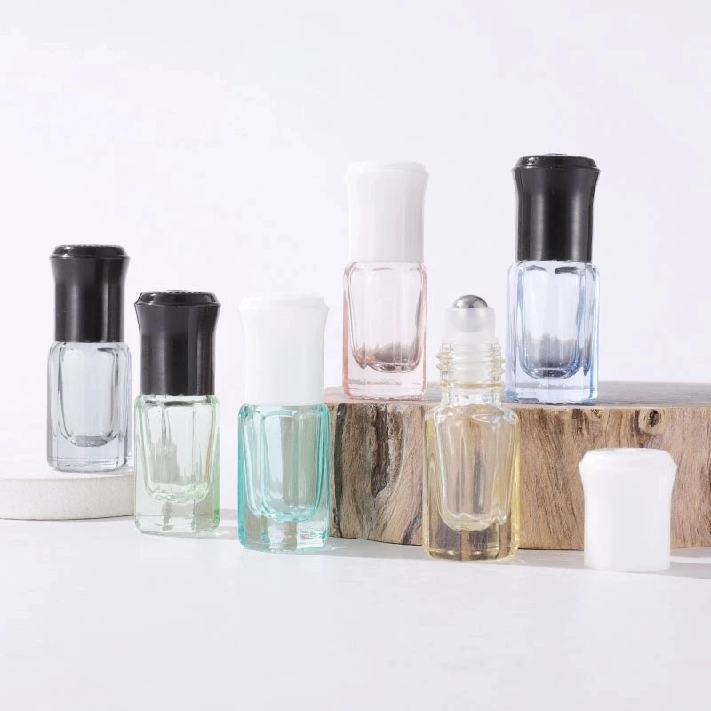 3ml Black/White Cap Octagonal Colorful Transparent Roll on Bottle