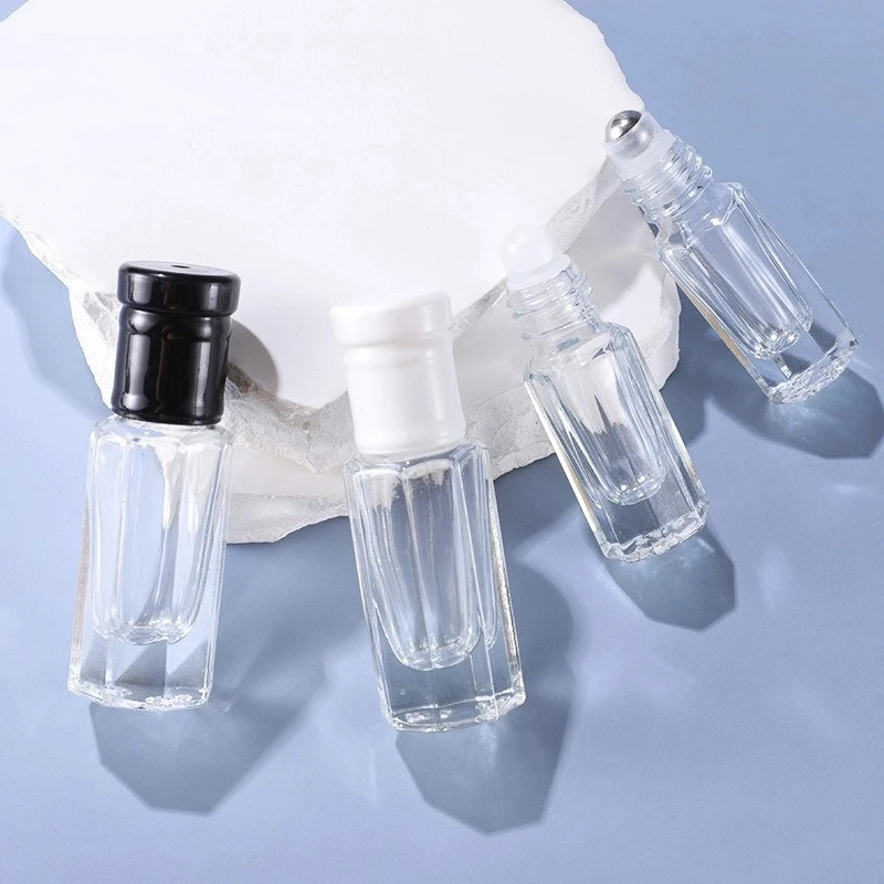 3ml6ml12ml Black/White Cap Octagonal Transparent Roller Bottle