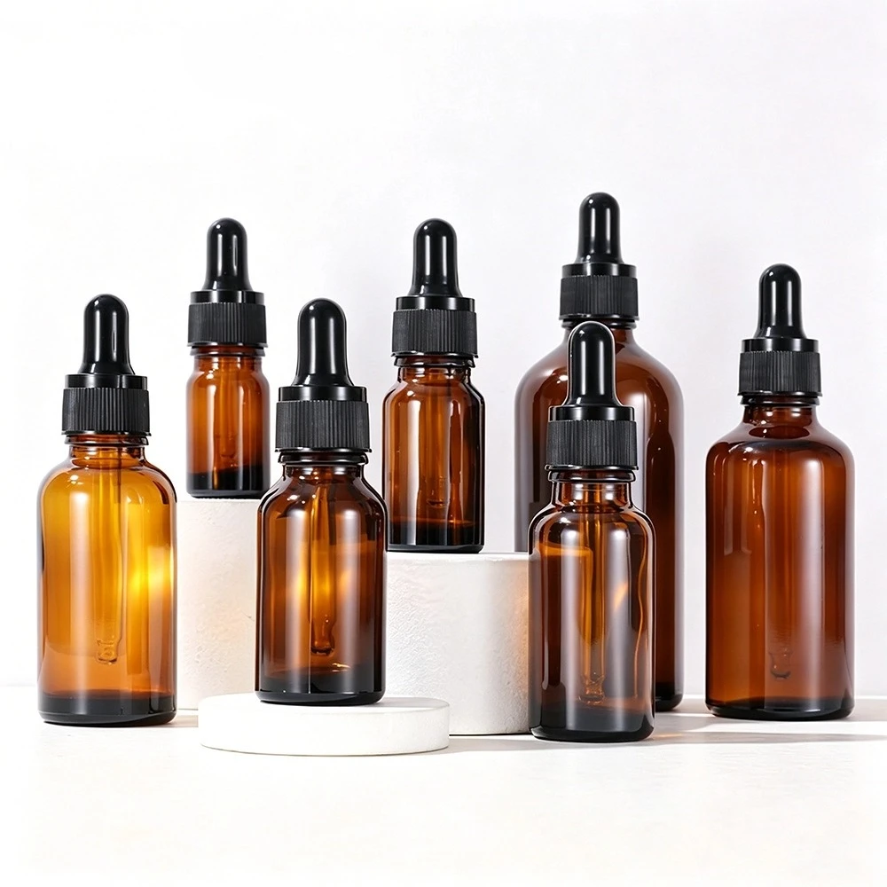 Multi-capacity Brown Round-shoulder Glass Dropper Bottle Multi-capacity Brown Round-shoulder Glass Dropper Bottle