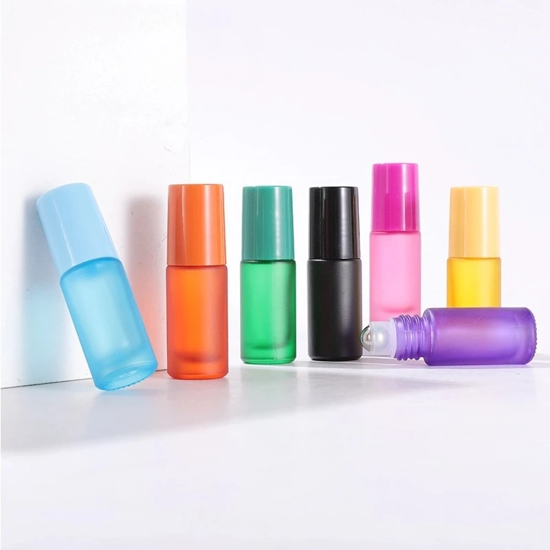 5ml Colored Frosted Plastic Cap Glass Roller Bottle