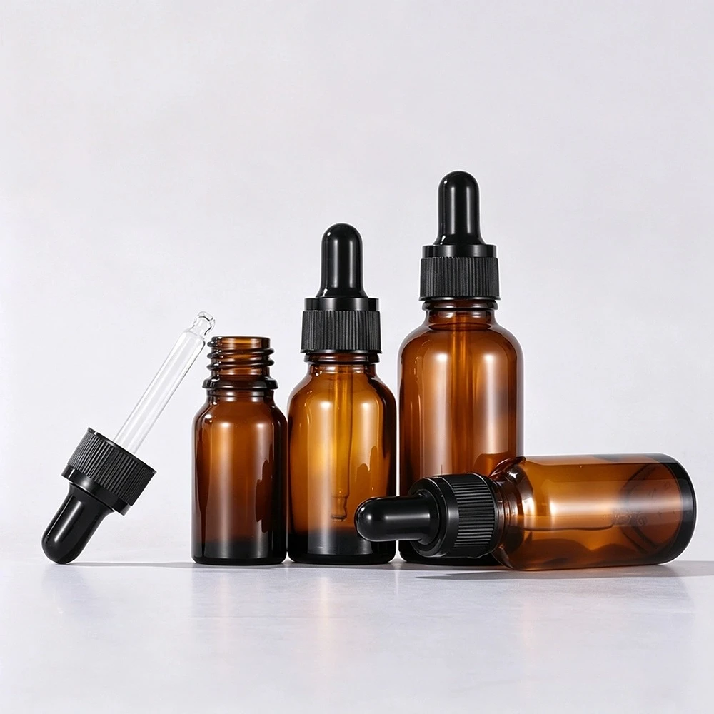 Multi-capacity Brown Round-shoulder Glass Dropper Bottle