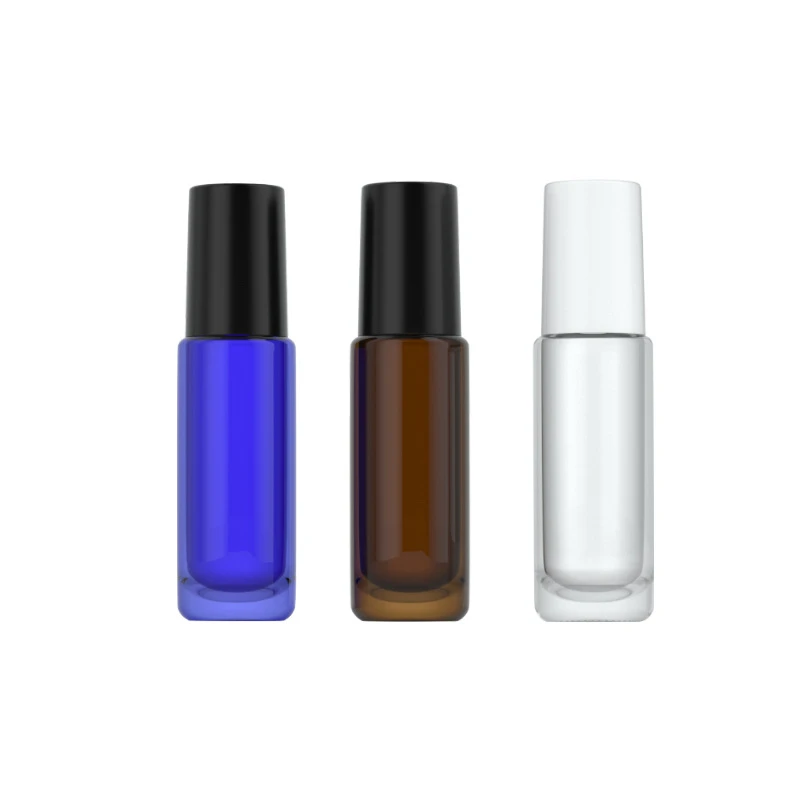 5ml thick-bottomed black and white cap glass rollerball bottle
