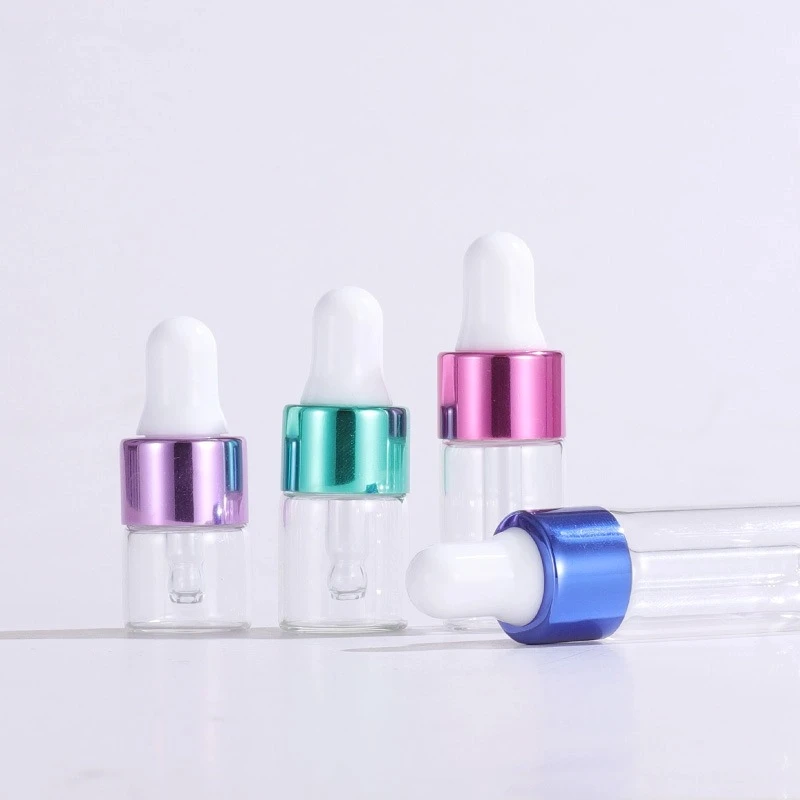 1ml2ml3ml5ml Colored Electroplated Aluminum Ring Transparent Glass Dropper Bottle