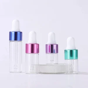 1ml2ml3ml5ml Colored Electroplated Aluminum Ring Transparent Glass Dropper Bottle