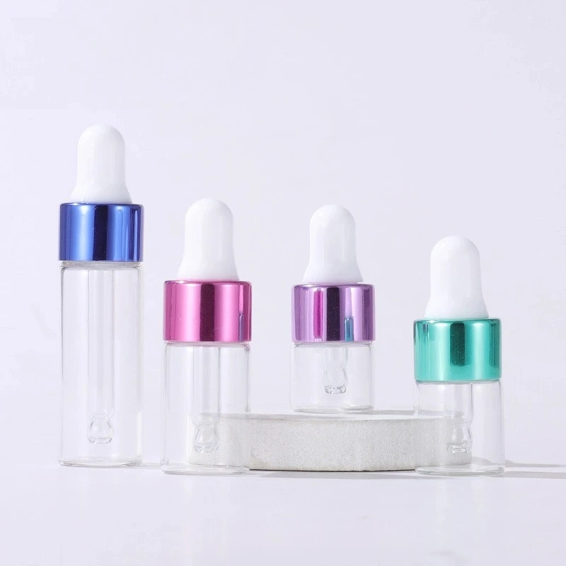 1ml2ml3ml5ml Colored Electroplated Aluminum Ring Transparent Glass Dropper Bottle 1ml2ml3ml5ml Colored Electroplated Aluminum Ring Transparent Glass Dropper Bottle
