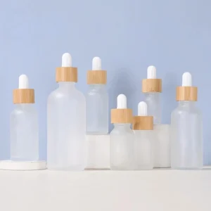 Bamboo and Wood Ring Frosted Glass Dropper Bottle