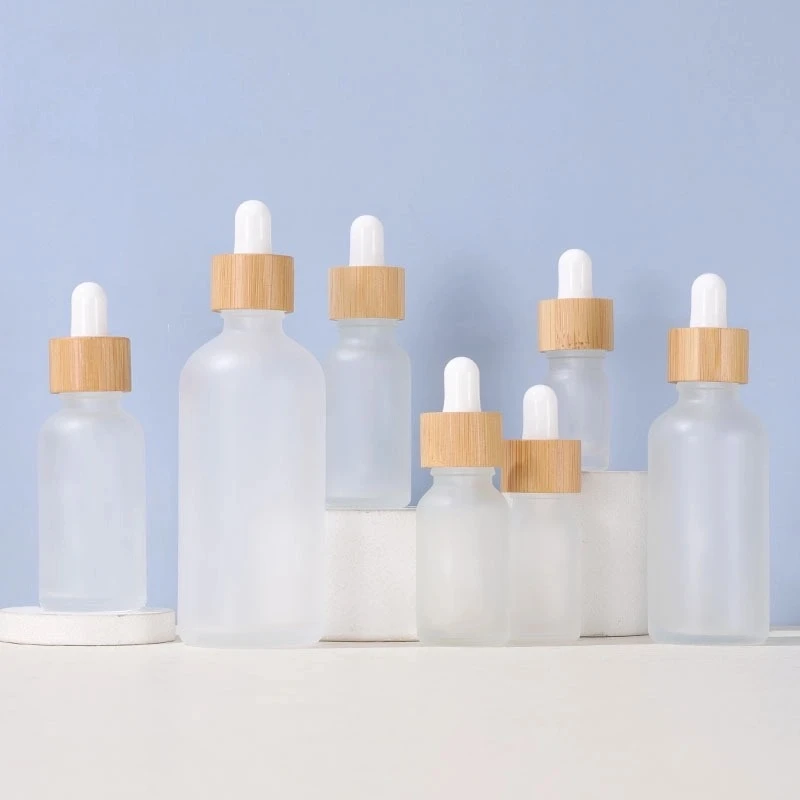 Bamboo and Wood Ring Frosted Glass Dropper Bottle Bamboo and Wood Ring Frosted Glass Dropper Bottle