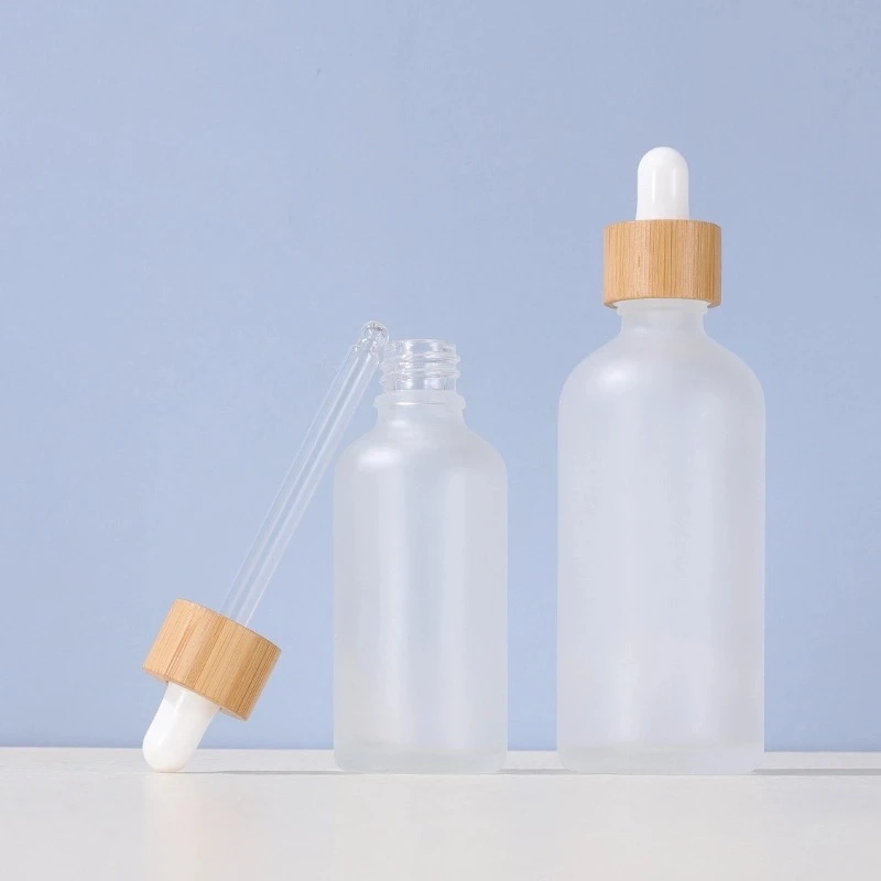 Bamboo and Wood Ring Frosted Glass Dropper Bottle Bamboo and Wood Ring Frosted Glass Dropper Bottle