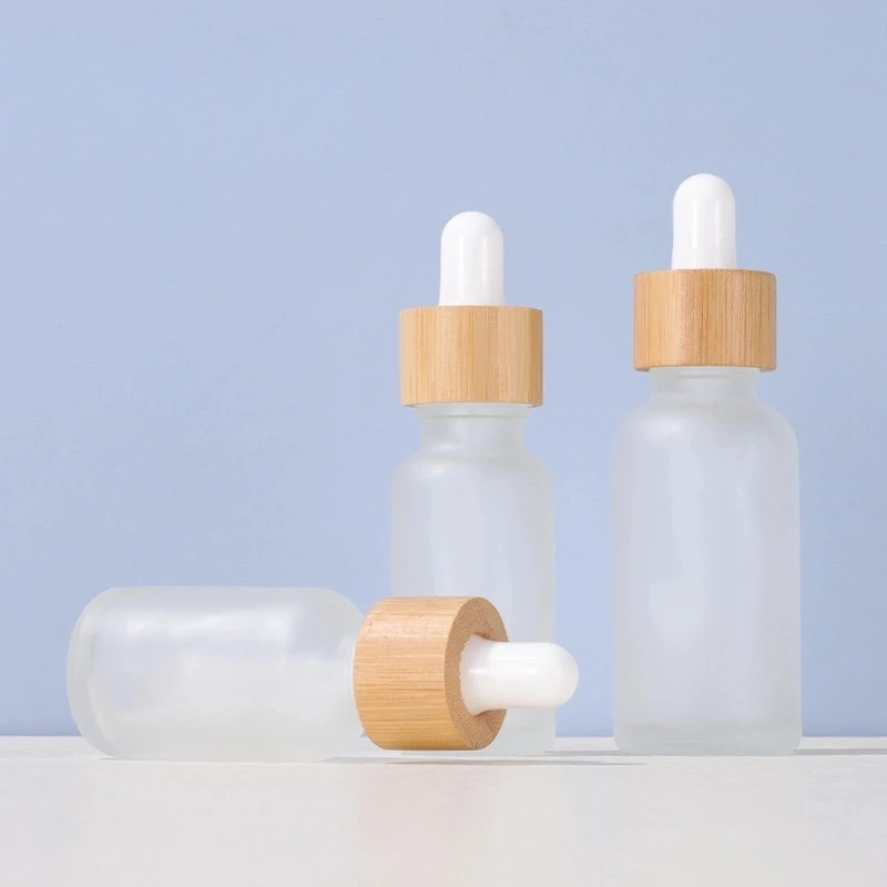 Bamboo and Wood Ring Frosted Glass Dropper Bottle Bamboo and Wood Ring Frosted Glass Dropper Bottle