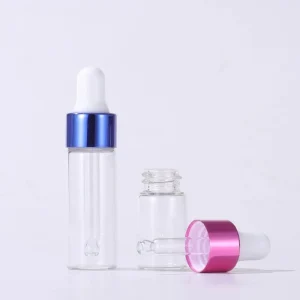 1ml2ml3ml5ml Colored Electroplated Aluminum Ring Transparent Glass Dropper Bottle