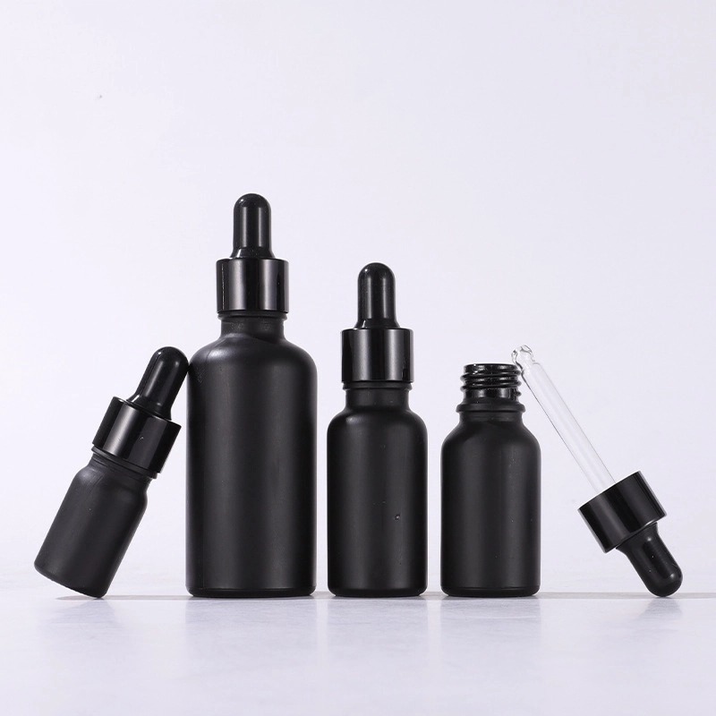 Matte Black Frosted Glass Dropper Bottle