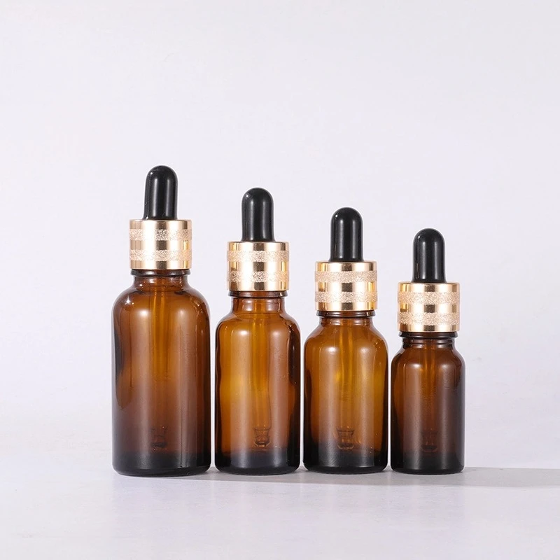 Sandblasted Striped Gold-rimmed Brown Glass Dropper Bottle Sandblasted Striped Gold-rimmed Brown Glass Dropper Bottle