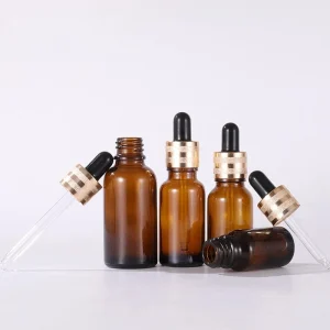 Sandblasted Striped Gold-rimmed Brown Glass Dropper Bottle
