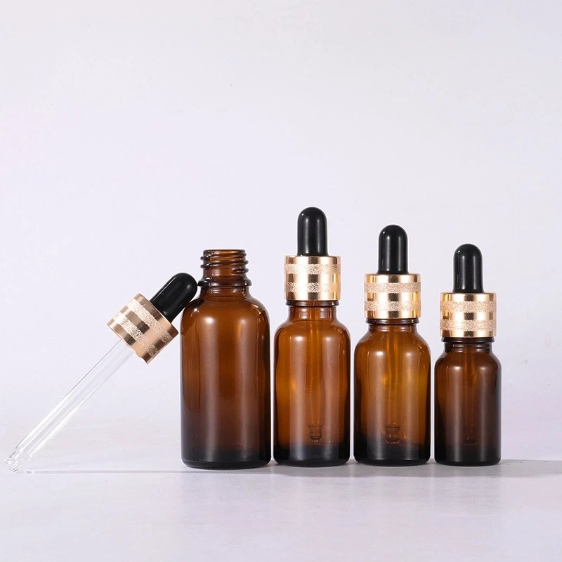 Sandblasted Striped Gold-rimmed Brown Glass Dropper Bottle Sandblasted Striped Gold-rimmed Brown Glass Dropper Bottle